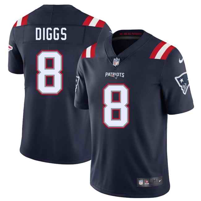 Men's New England Patriots #8 Stefon Diggs Navy 2025 Vapor Limited Stitched Football Jersey